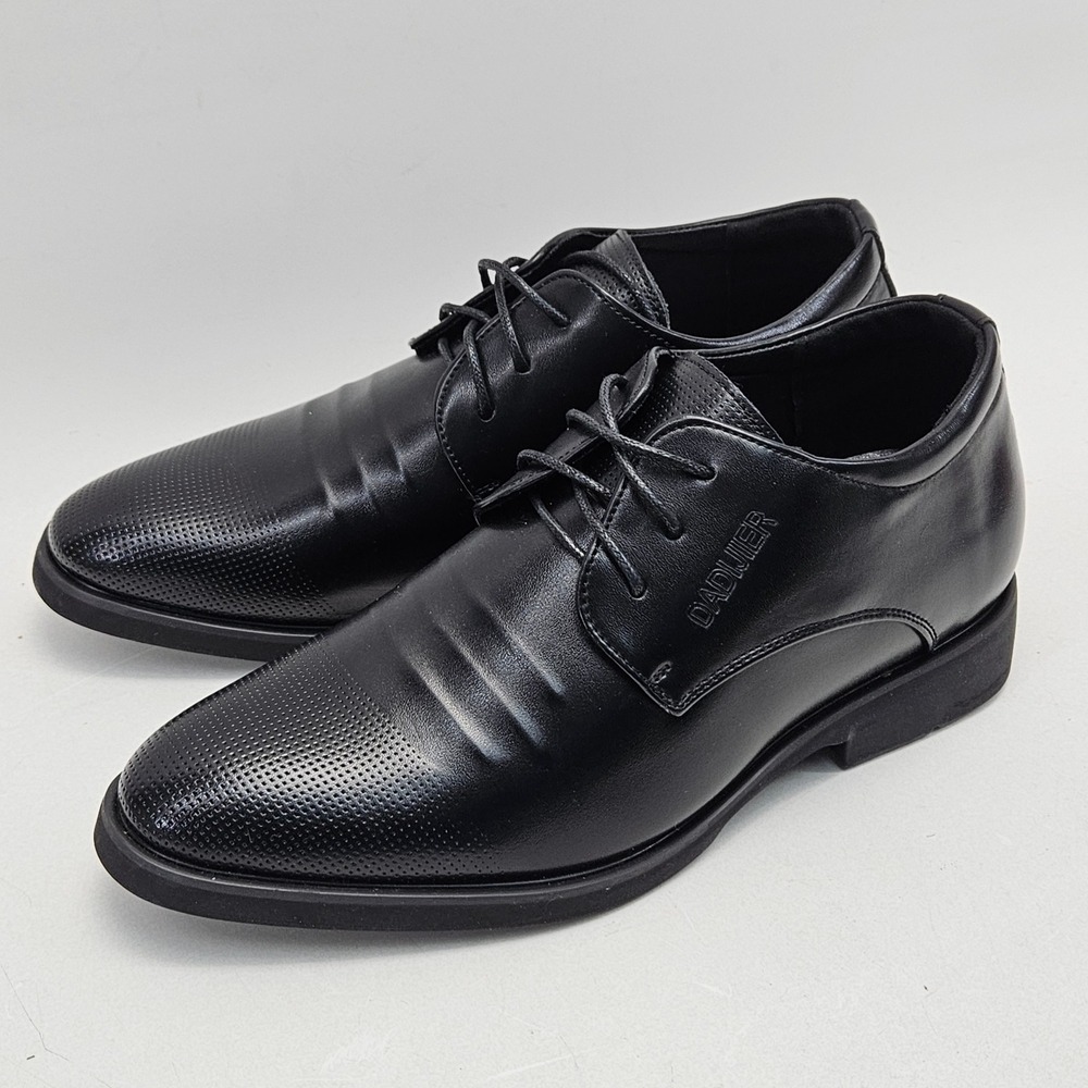 DADIER Mens Black Faux Leather Perforated Point Toe Derby Dress Shoes Size 250
